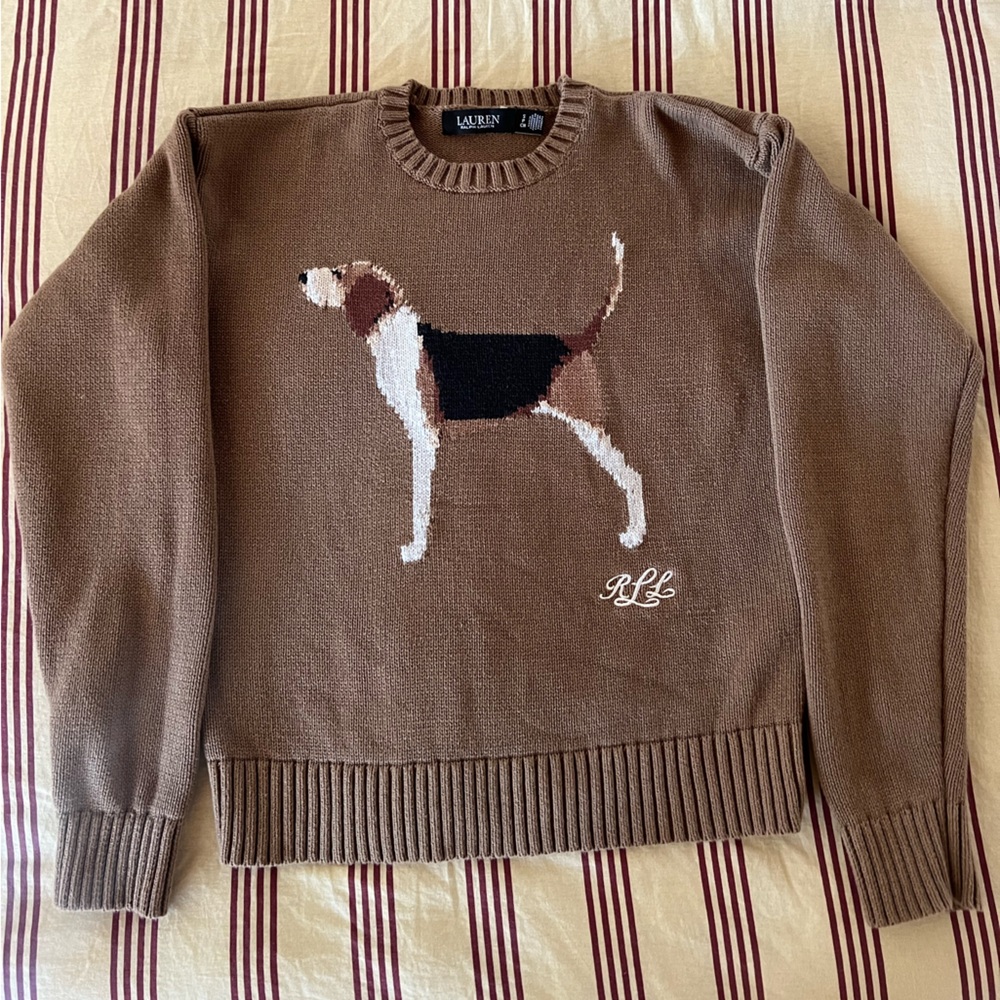 Ralph Lauren Brown Crewneck Sweater with Dog Design